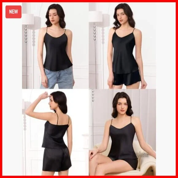 Large Silk Pajama Set V-Neck Cami Shorts Luxury Sleepwear OEKO-TEX